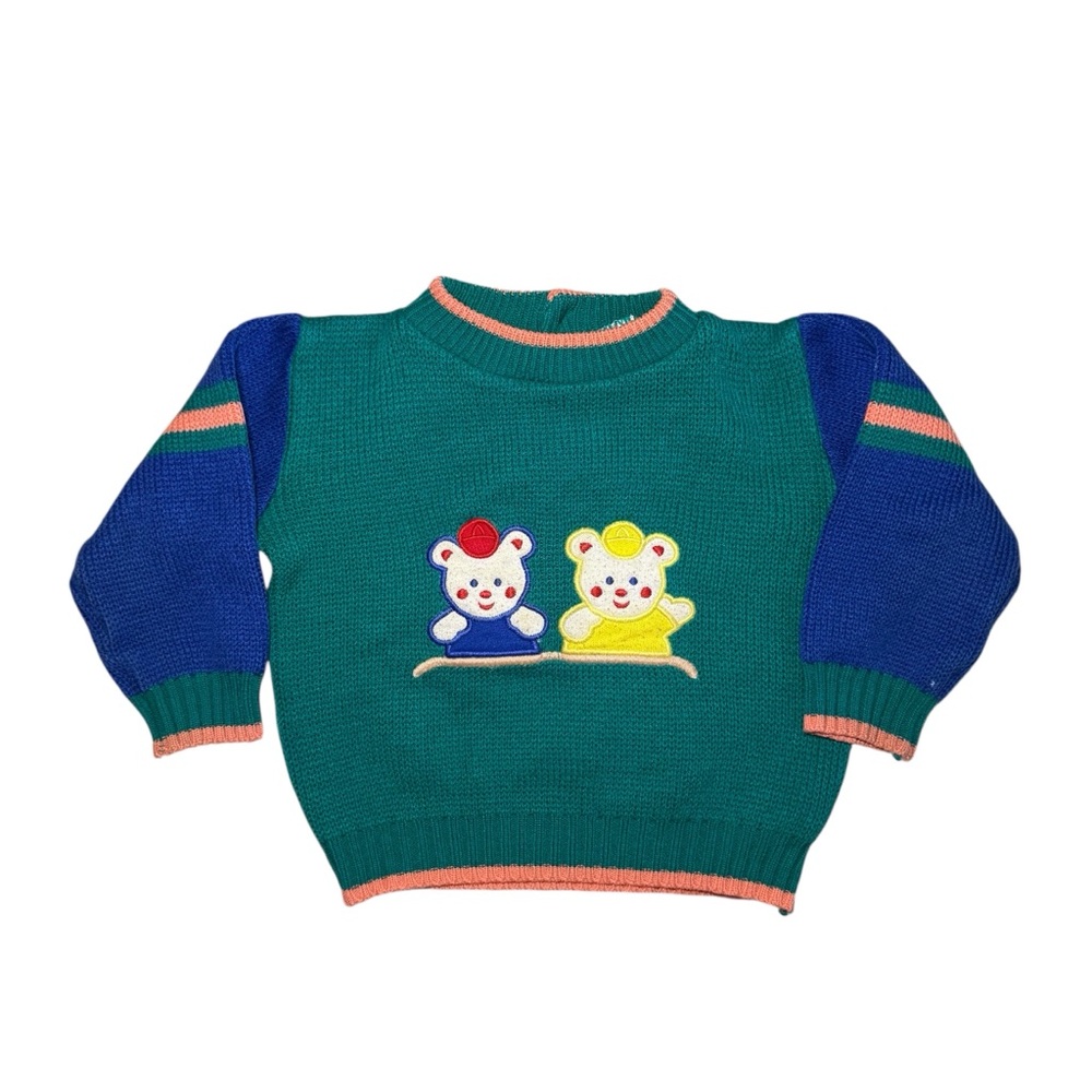Vintage Color Block Teddy Bear Baby Sweater Small Steps